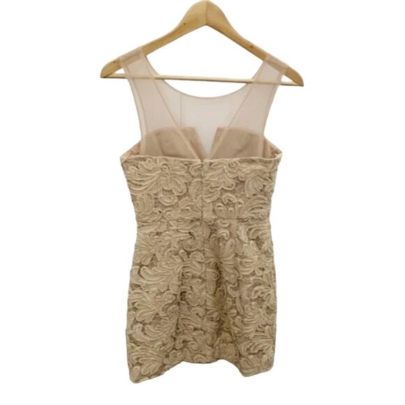 BCBGMAXAZRIA Abigail Ribbon Embroidery Cocktail Dress Women's Size 4 Champagne E - Picture 3 of 5